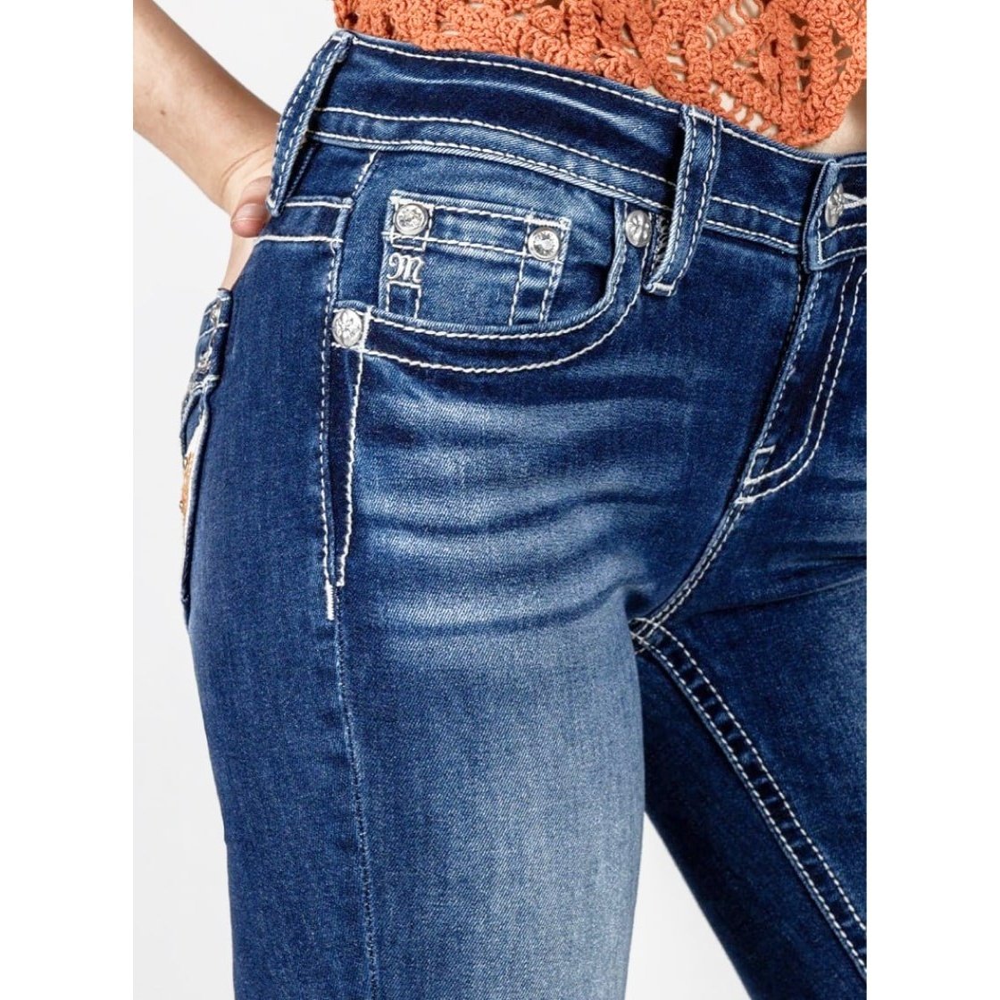 Miss Me Women’s Jeans Mid-Rise Bootcut Cow Print