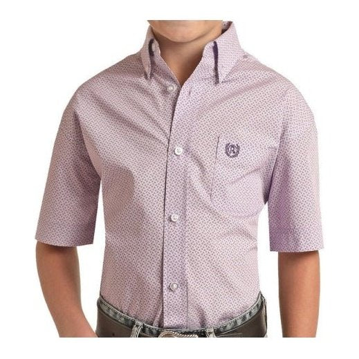 Panhandle Boy’s Shirt Short Sleeve Casual Violet Print Button Down PSBS1DR0M3 - Panhandle