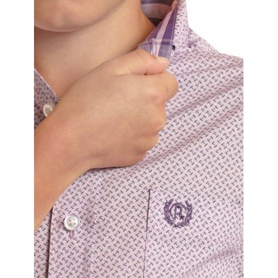 Panhandle Boy’s Shirt Short Sleeve Casual Violet Print Button Down PSBS1DR0M3 - Panhandle