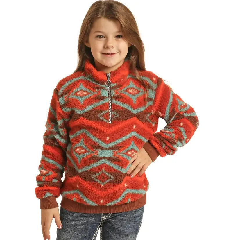 Rock & Roll Girl’s Sweater Sherpa Aztec Zip Up