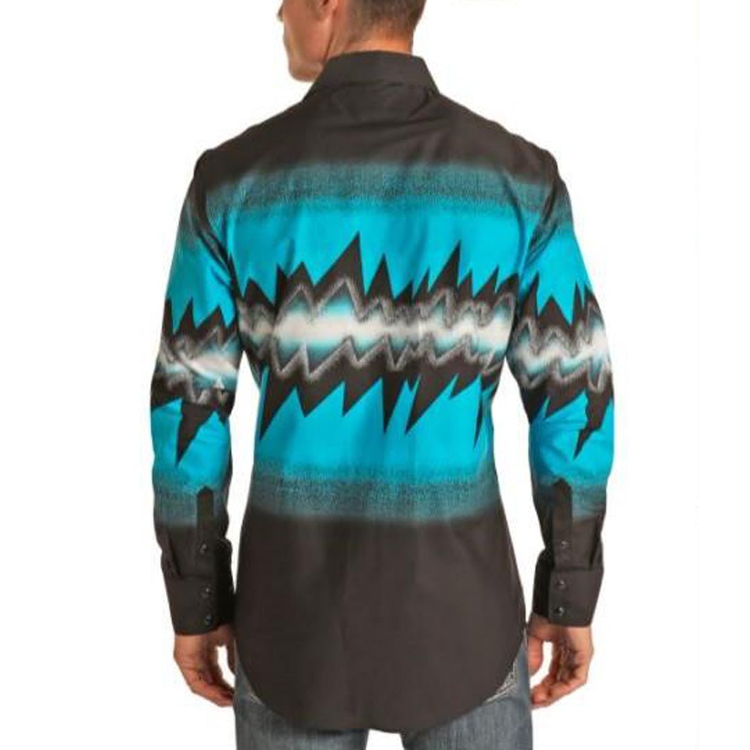 Rock & Roll Men's Shirt Long Sleeve Snaps Turquoise