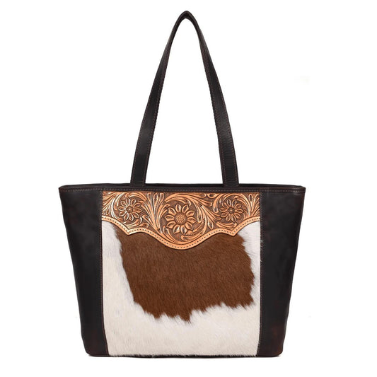 RodeoBar Florida Tooled & Hair On Hide Leather Tote Bag LB401A01, LB401A02 - RodeoBar