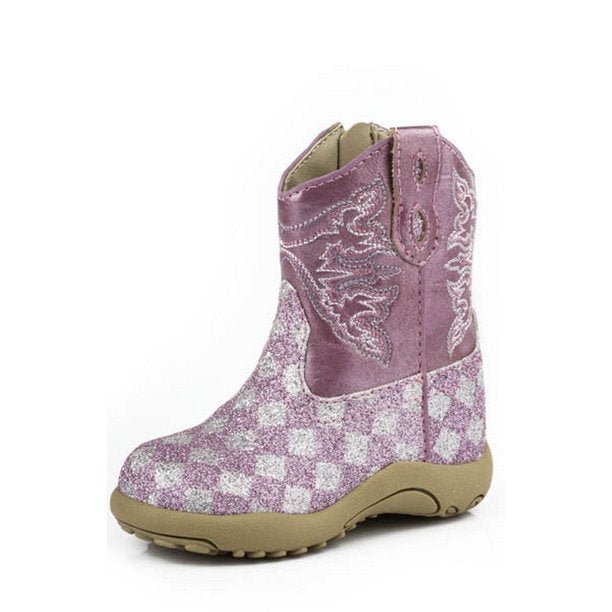 Roper Infant Cowgirl Boots Pink Glitter Check Pattern