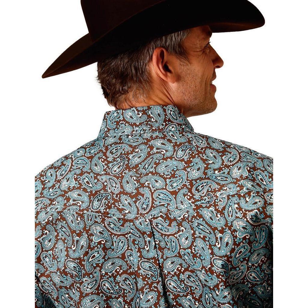 Roper Men's Western Shirt In Turquoise Mine Paisley
