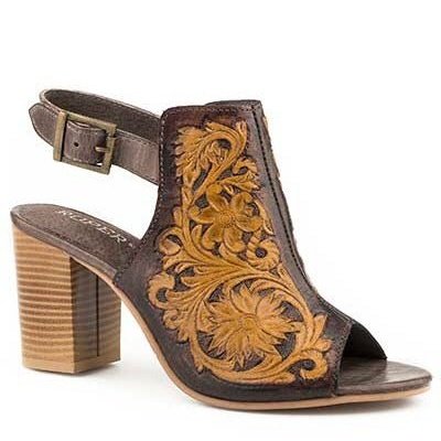 Roper Women’s Fashion Mule Brown Floral Tooled Leather