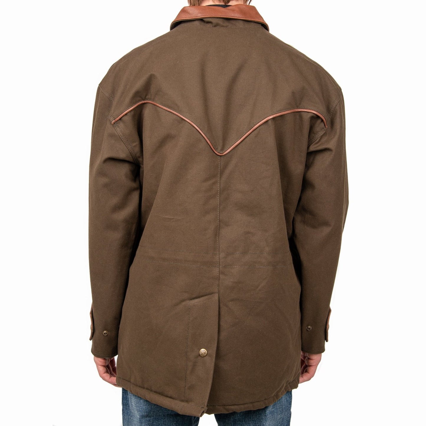 Schaefer Men’s Chore Jacket Duck Canvas Plaid Lining Leather Collar