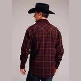 Stetson Men's Wine Black Camel Plaid Mens Long Sleeve Shirt
