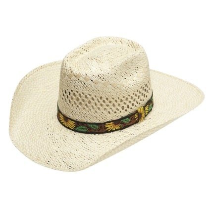 Twister Cowboy Hat Straw Brick Crown Sunflower Hatband -Clearance
