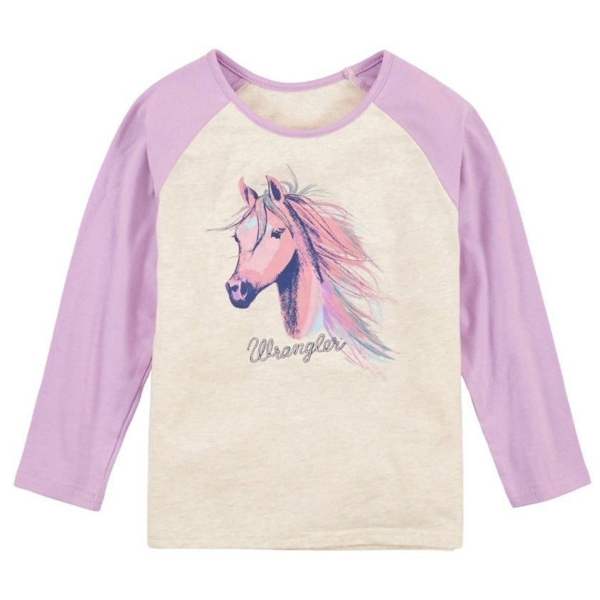 Wrangler Girl’s Oatmeal Heather Purple Horse Shirt