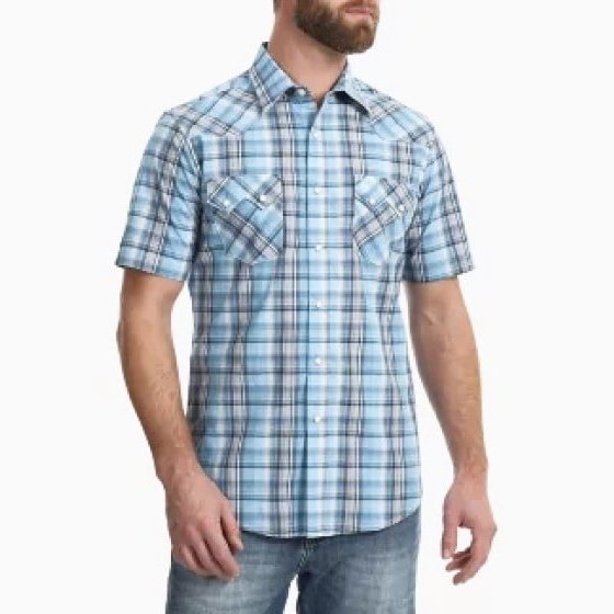 Wrangler Men’s Shirt Short Sleeve Snaps Plaid