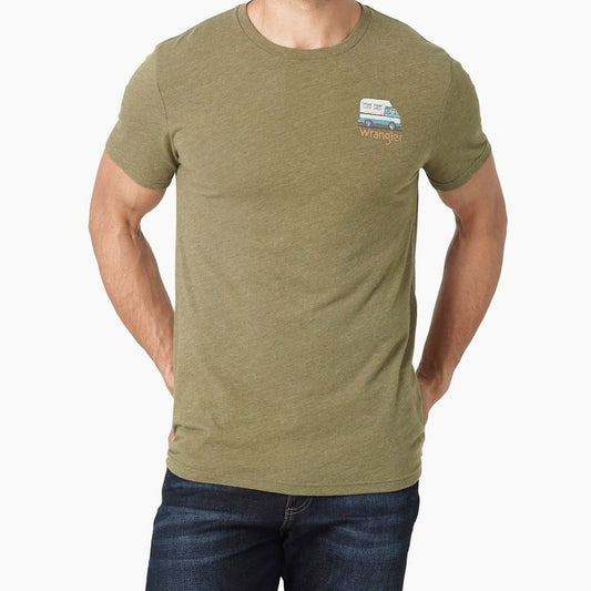Wrangler Men’s T-Shirt Capulet Olive with Camper Graphic 11238819 - Wrangler