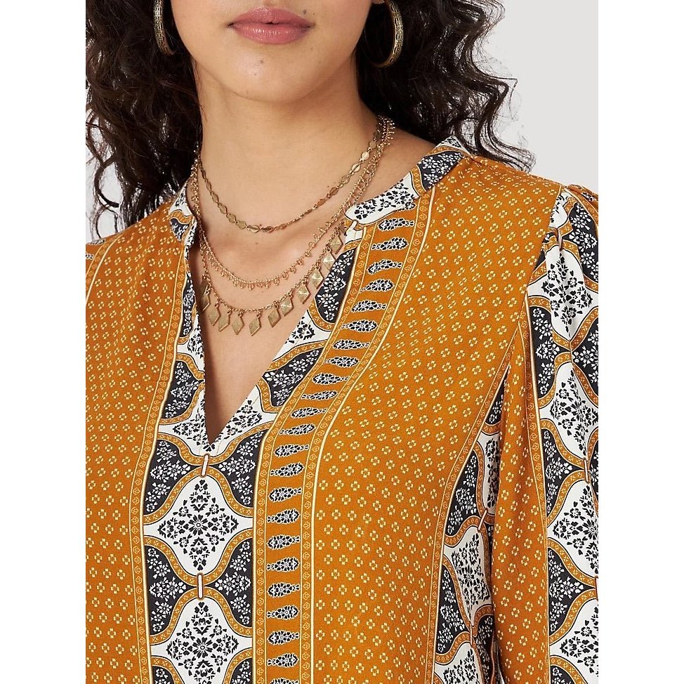 Wrangler Women’s Blouse Peasant Retro® Split Neck Printed