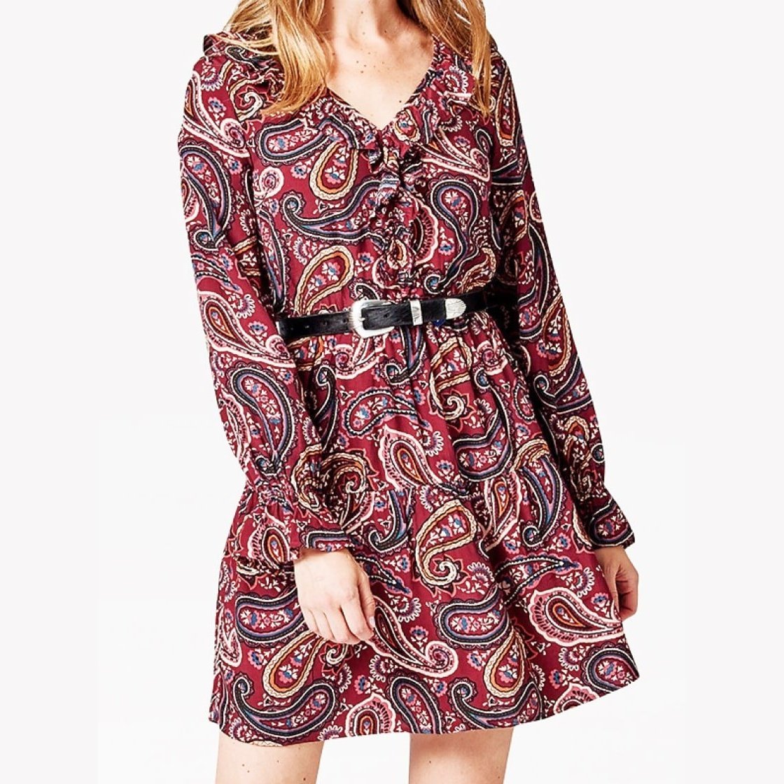 Wrangler Women’s Dress Retro Long Sleeve Ruffle V Neck- CLEARANCE