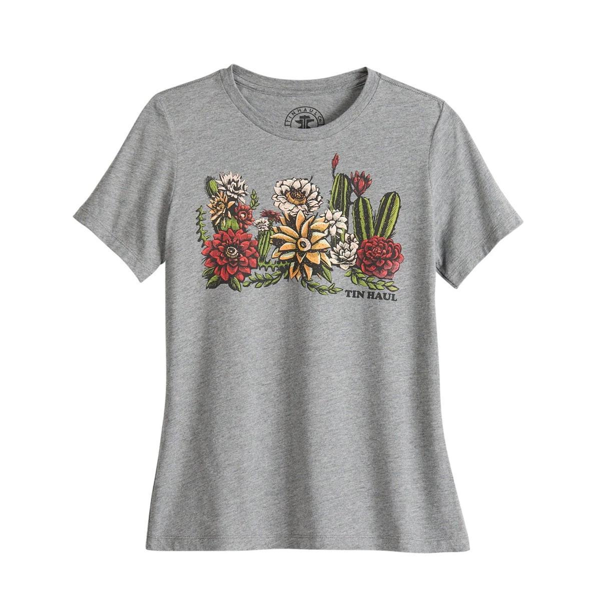 Tin Haul Women's Cactus Garden Screen Print T Shirt 10-039-0501-0955 GY