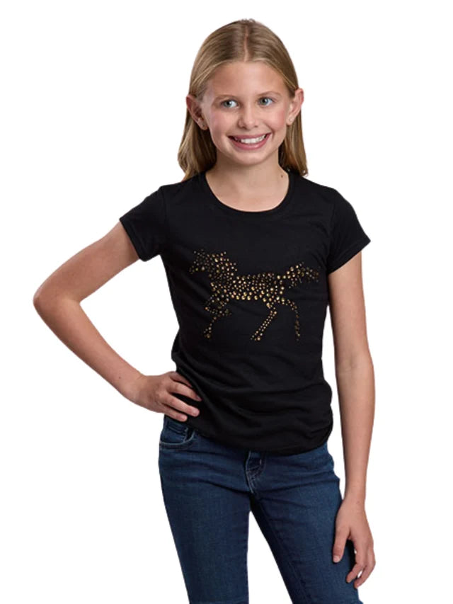 Roper Girl's Five Star Black Horse T-Shirt