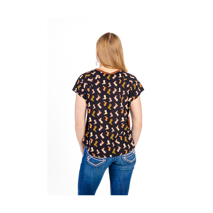 Roper Women's Printed Knit Short Sleeve Brown w/ Black Pattern