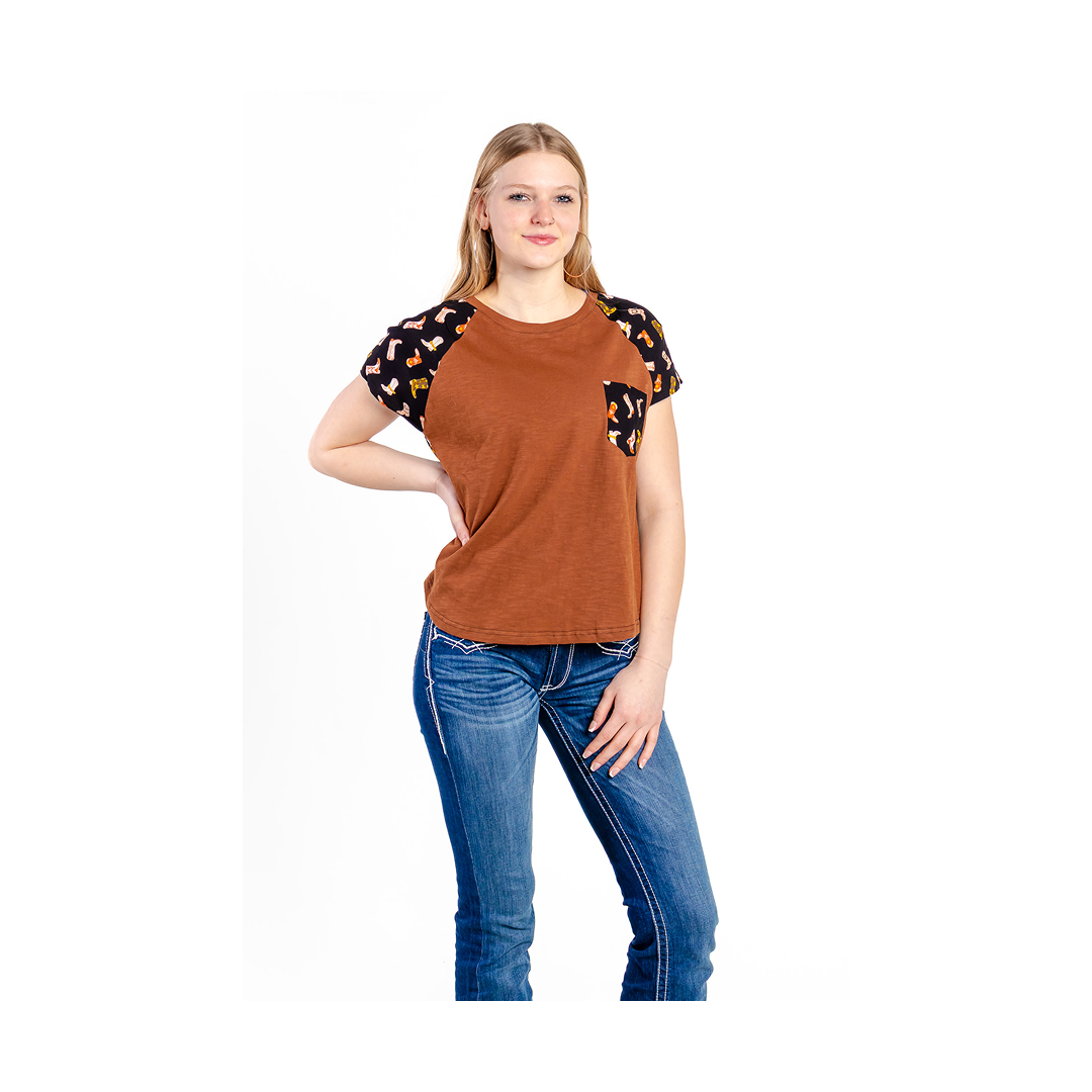 Roper Women's Printed Knit Short Sleeve Brown w/ Black Pattern