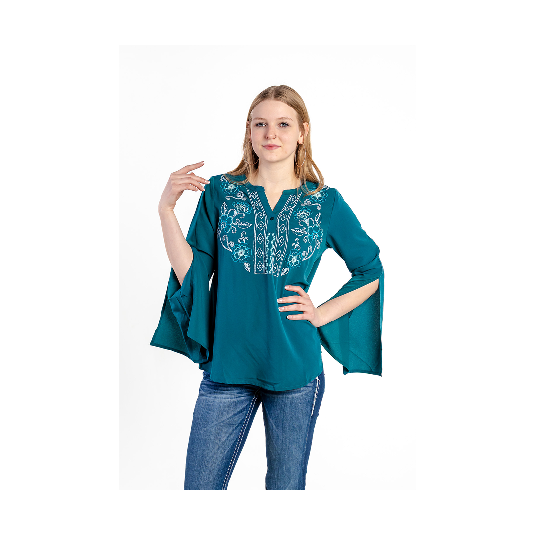 Roper Women's Pretty Peasant Blouse in Teal