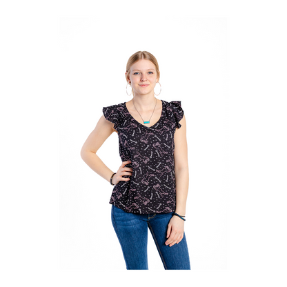 Roper Women's Constellations Print Ruffle Sleeveless Top