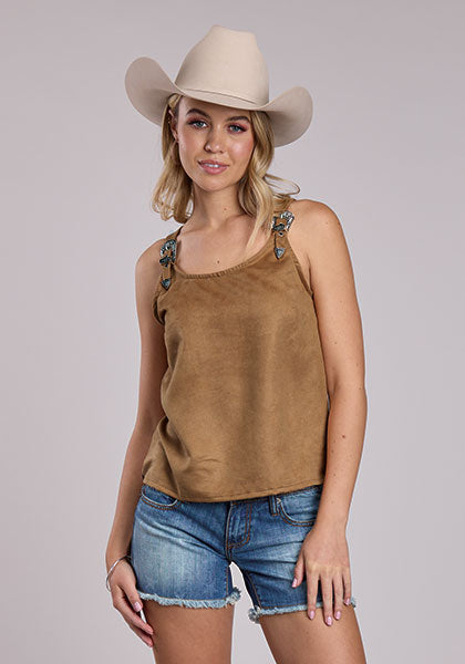 Roper Ladies Camel Suede Belt Buckle Tank Top weis-western-wear