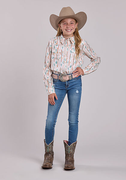 Roper Girl's Long Sleeve Printed Button Up weis-western-wear