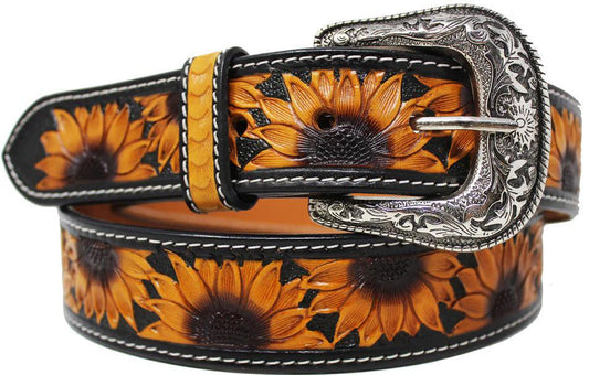 Challenger Women's Wide Tan Leather Sunflower Belt 26FK18