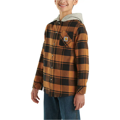 Carhartt Boy's Long-Sleeve Flannel Button-Front Hooded Shirt (Brown)