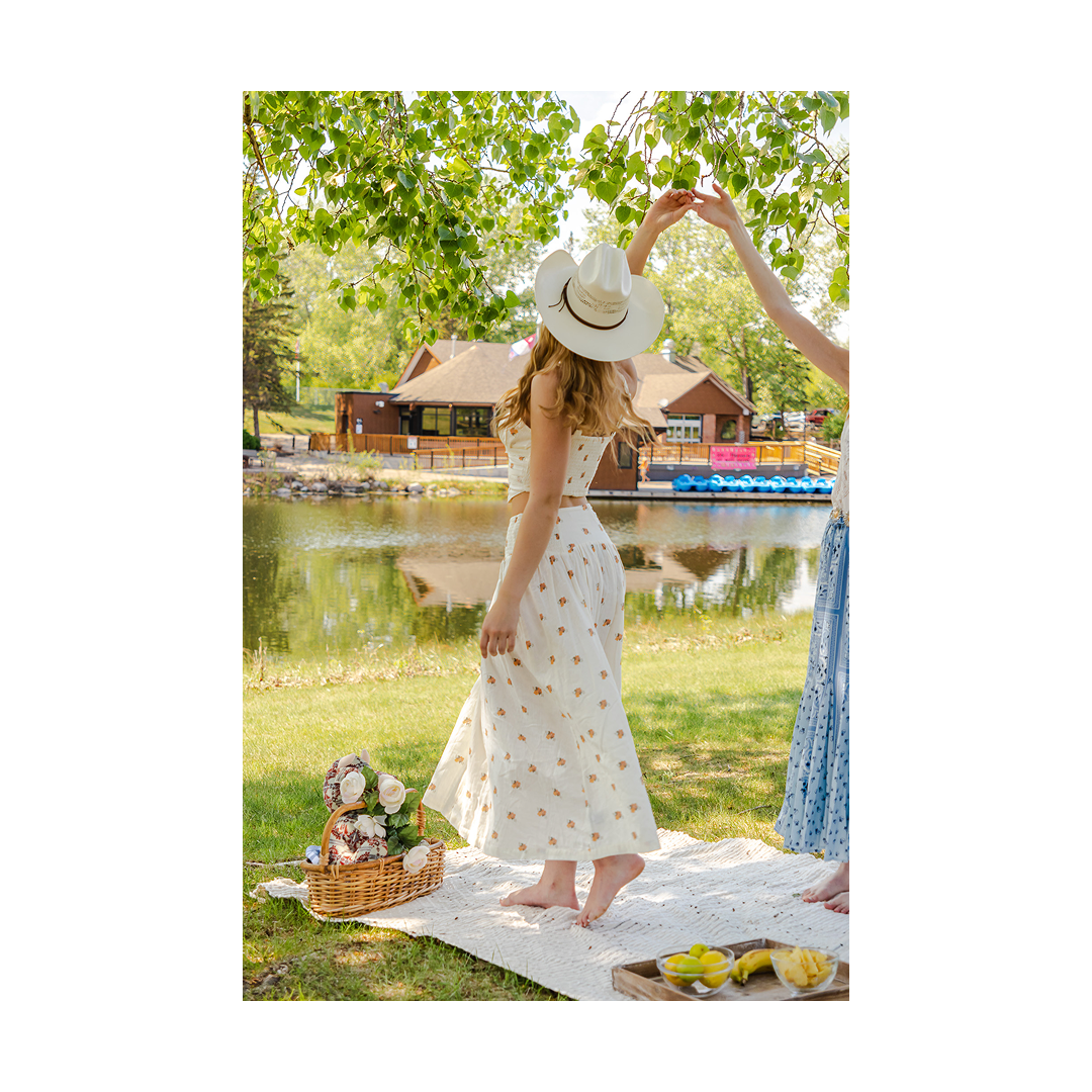 Rock & Roll Women's Cream Floral Midi Skirt
