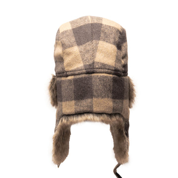 Crown Caps Faux Fur Aviator with Buffalo Check Cover