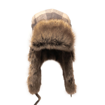 Crown Caps Faux Fur Aviator with Buffalo Check Cover