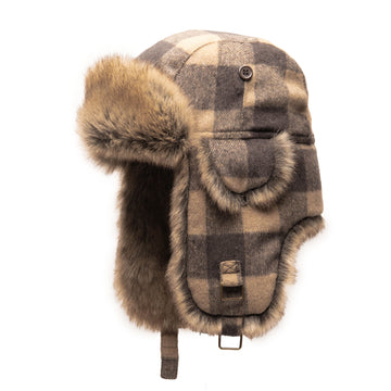 Crown Caps Faux Fur Aviator with Buffalo Check Cover
