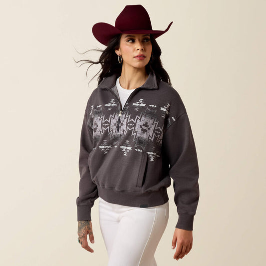 Ariat Women's Fern 1/2 Zip Black Acid Wash Sweatshirt