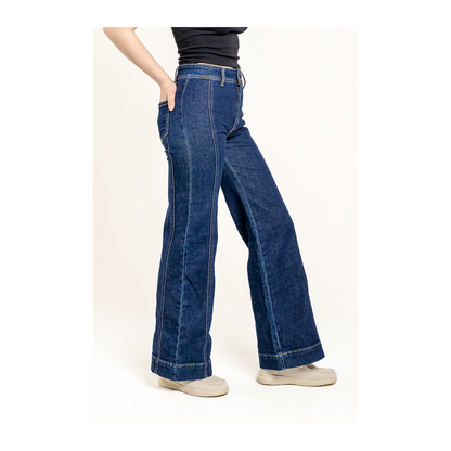Stetson Women's High Waisted Side Stitched Wide Leg Jeans