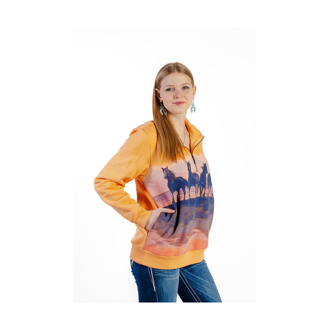 Wrangler Women's Retro Americana Sweatshirt 1/4 Zip In Orange