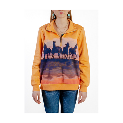 Wrangler Women's Retro Americana Sweatshirt 1/4 Zip In Orange