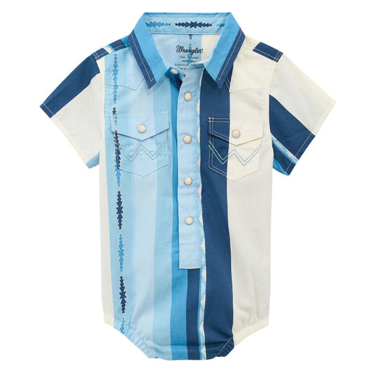 Wrangler Infant Boy's Stripe Onesie Blue/White weis-western-wear
