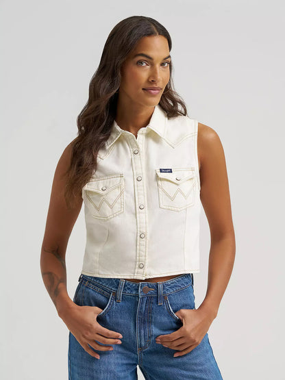 Wrangler Women's Sleeveless Denim Snap Shirt weis-western-wear