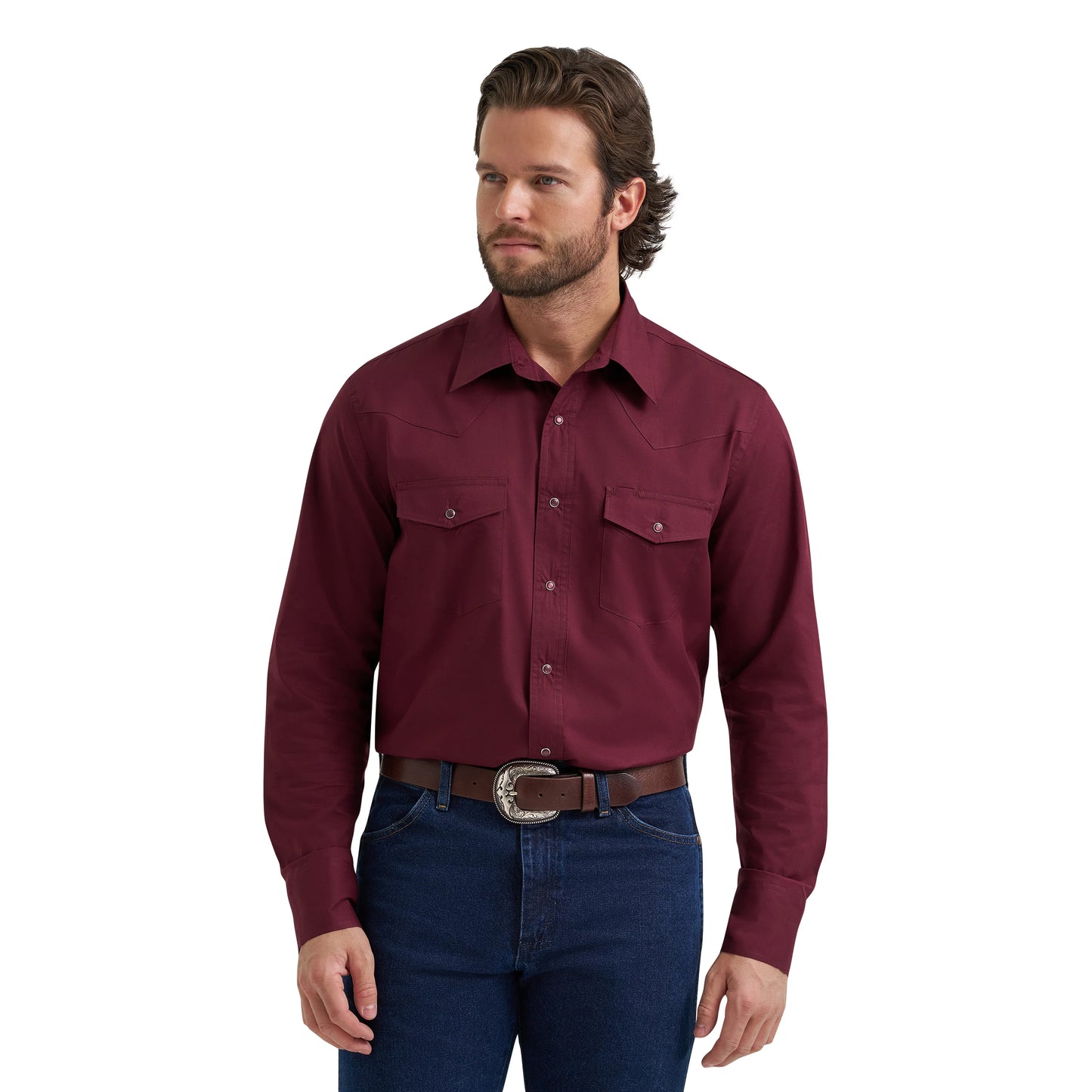 Men's Wrangler Western Classic Fit Burgundy Button Down 112382003