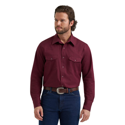 Men's Wrangler Western Classic Fit Burgundy Button Down 112382003