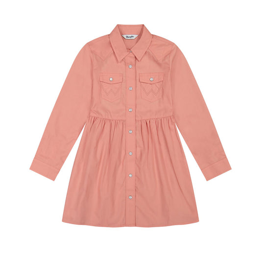 Wrangler Girls Long Sleeve Snap Dress - Pink