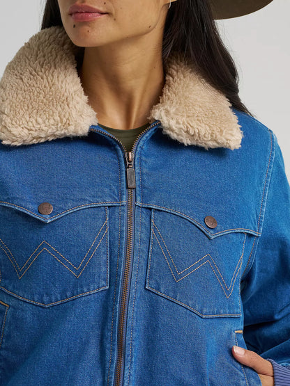 Wrangler Women's Denim Sherpa-Lined Bomber Jacket