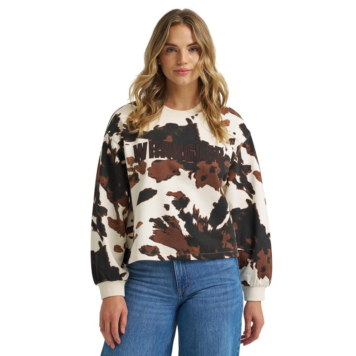 Wrangler® Women's Crew Fleece - Oversized Fit - Cow Print