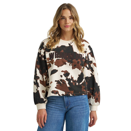 Wrangler® Women's Crew Fleece - Oversized Fit - Cow Print
