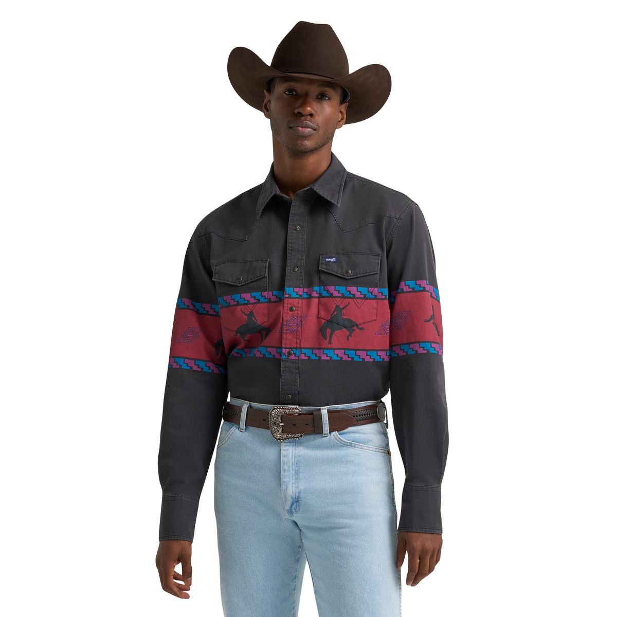 Wrangler Men's Vintage Inspired Black Border Print Brushpopper