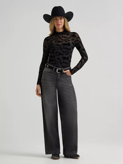 Wrangler Women's Sheer Mock Neck Top