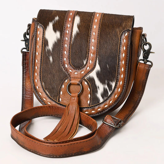 American Darling Hair-On Cowhide Cross Body Bag Genuine Leather with Tassel weis-western-wear