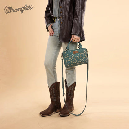 Wrangler Embroidered Swirl Mini Satchel/ Crossbody - Turquoise