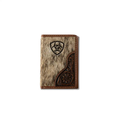 Ariat Men's Wallet Tri-Fold Laser Etched Shield Brown