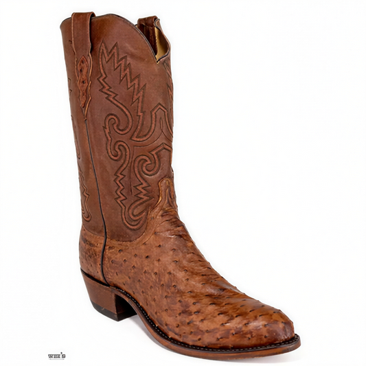 Lucchese Exotic Ostrich 13" Tan Cowboy Boot Men's