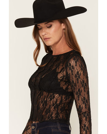 Rock & Roll Denim Women's Natural Lace Long Sleeve Mesh Top